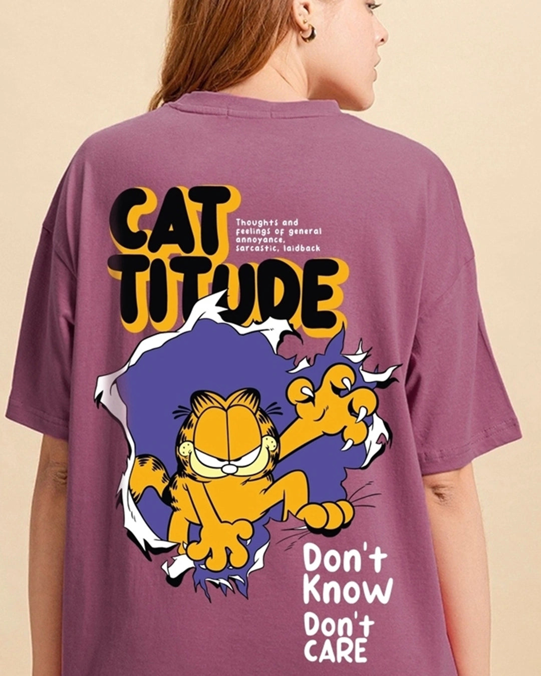 Women's Purple Don't Care Graphic Printed Oversized T-shirt