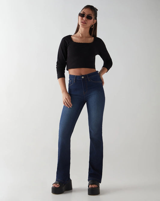Women's Dark Blue Washed Bootcut Jeans