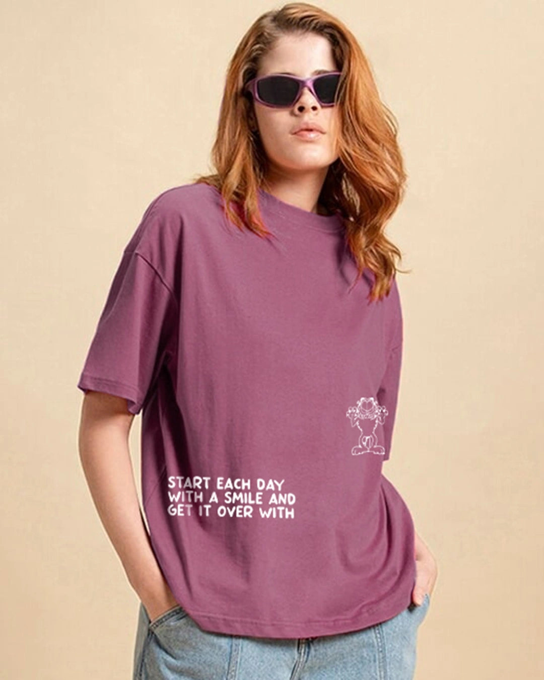 Women's Purple Don't Care Graphic Printed Oversized T-shirt
